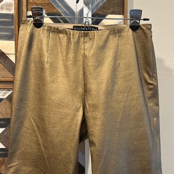 Ralph Lauren Black Label Genuine Lamb Leather Pants Bonded Metallic Gold 8 - Picture 2 of 9